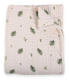 House of Elia Large Organic Cotton Muslin 4 Layer Blanket Fern