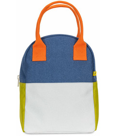 Fluf Zipper Lunch Bag Two Tone Navy & Citrus