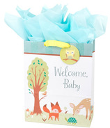 Hallmark Sac cadeau pour bébé de 15 pouces avec papier de soie Animaux de la forêt