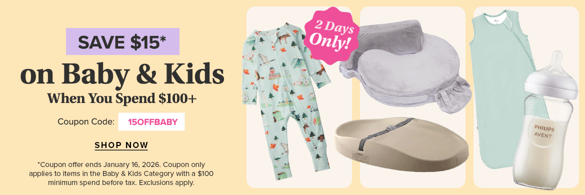 Save $15 on Baby & Kids When You Spend $100+ Coupon Code: 15OFFBABY