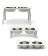 Messy Mutts Raised Double Feeder + Stainless Bowls Light Grey