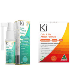 image of Martin & Pleasance Ki Cold & Flu Attack Formula + Sore Throat Spray Bundle with sku:220016