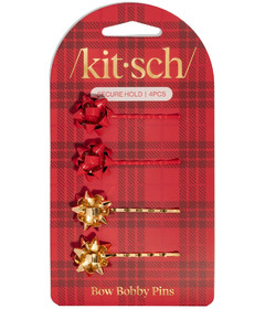 Kitsch Metal Gift Bow Bobby Pins Set Red & Gold