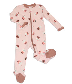 Silkberry Baby Bamboo Fleece Footie With Two Way Zipper Bubble Tea Time