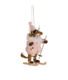 Silver Tree Felt Skier Highland Cow Ornament Pink