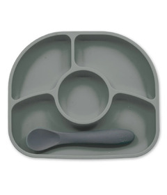 bbluv Yumi Silicone Plate & Spoon Set Grey