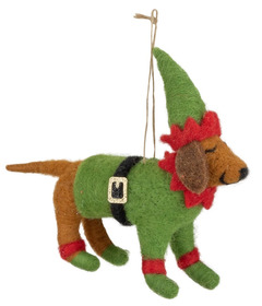 image of Silver Tree Felt Ornament Dog in Elf Outfit with sku:329972