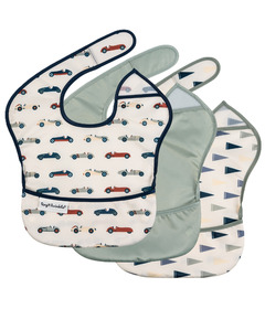 Tiny Twinkle Mess Proof Easy Bib Pack Vintage Cars Flag