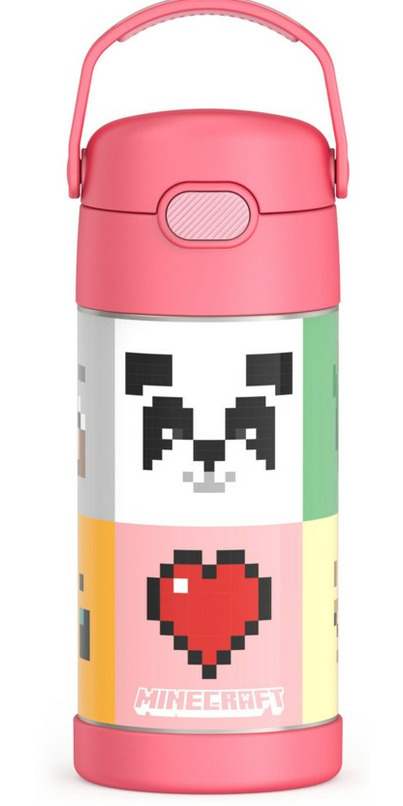 *NEW* Thermos FUNtainer Stainless Steel 12oz/355mL Straw Bottle - Minecraft  Pink