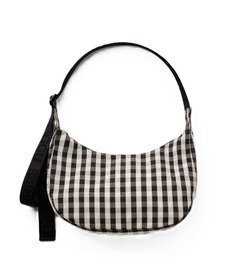 BAGGU Medium Nylon Crescent Bag Black & Cream Gingham