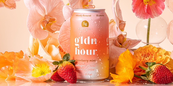 gldn hour product with florals and strawberries