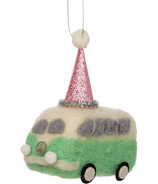 Silver Tree Christmas Ornament Felt Bus With Santa Hat