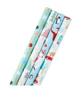 Hallmark Holiday Wrapping Paper Yeti, Santa, Penguin, Snowflakes, Blue