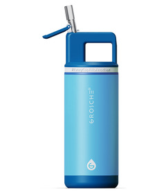 GROSCHE Alpine Kids Flip 'N Sip Water Bottle with Straw Scuba Blue