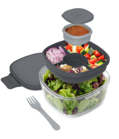 image of Bentgo Glass All-in-One Salad Container Dark Grey with sku:330131