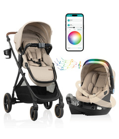 Evenflo Shyft Intuiti+ Travel System Green & Gentle Fabric Gold Travertine