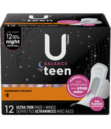 U by Kotex Balance Sized for Teens Ultra Thin Overnight Pads with Wings