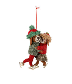 Silver Tree Felt Skating Dog Couple Ornaments Winter Outfits