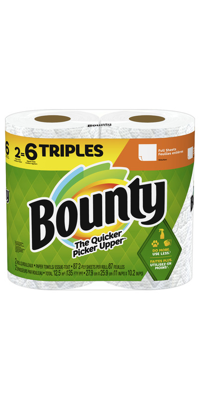 Papier Essuie-tout Bounty - Rouleaux Triples - 6 Rouleaux, 123 Feuilles/rouleau - Blanc