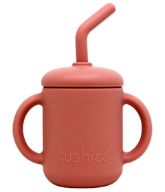 Kushies Silicone SiliSippy Cup with Straw Coral
