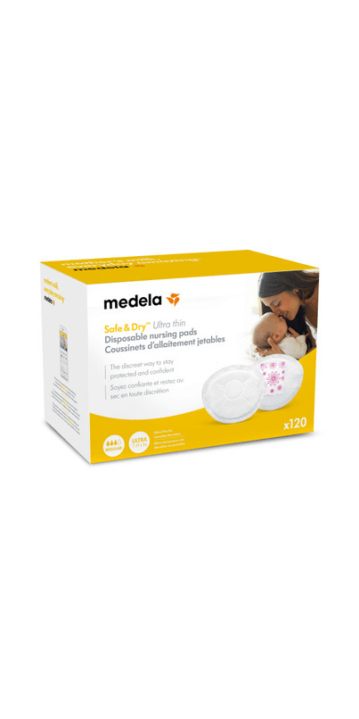 Medela Safe & Dry Ultra Thin Disposable Nursing Pads, Individually Wrapped,  White, 120 Count 