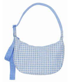 image of BAGGU Medium Nylon Crescent Bag Light Blue Gingham with sku:320326
