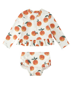 Petit Lem Swim Long Sleeve Rashguard Set Peaches Print on Off-White