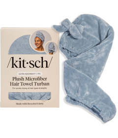 Kitsch Plush Microfiber Hair Towel Turban with Bow Coastal Blue