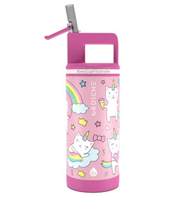GROSCHE Alpine Kids Flip 'N Sip Water Bottle with Straw Unicorn Kitty
