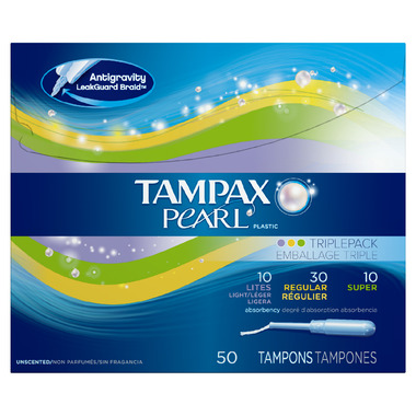 Tampax, Pearl Tampons, Plastic Applicator, Light Absorbency, 50 Count