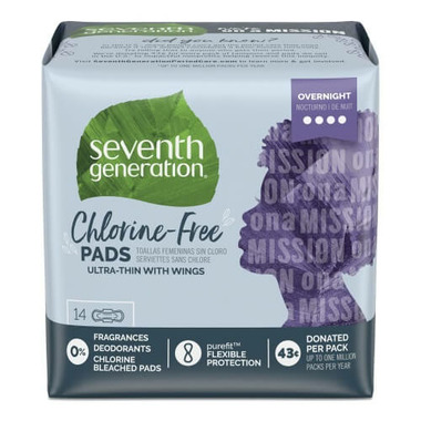 Seventh Generation Chlorine-Free Pads Ultra-Thin with Wings Overnight Seventh Generation Chlorine-Free Pads Ultra-Thin with Wings Overnight