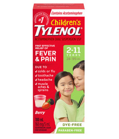 image of Tylenol Children's Fever & Pain Suspension Liquid Dye-Free Berry with sku:80380