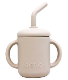 Kushies Silocone SiliSippy Cup with Straw Sand