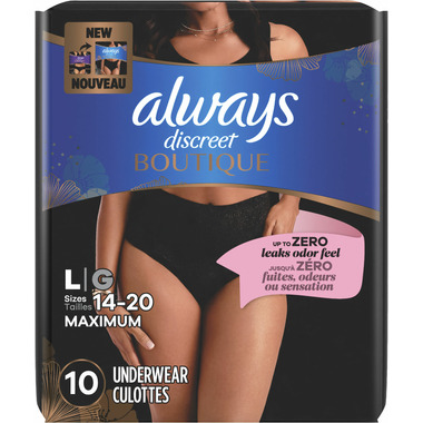 Always Discreet Boutique Low Rise Postpartum Incontinence Underwear Black