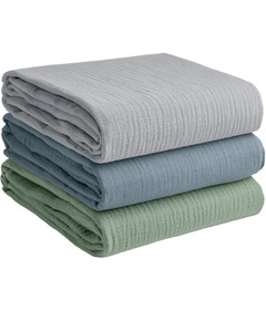 Comfy Cubs Cotton Muslin Swaddle Blankets Heather Blue, Pacific Blue, Fern