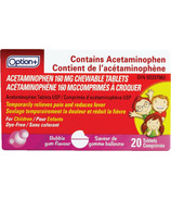 Option+ Comprimés d'acétaminophène à croquer pour enfants 160mg Bubble Gum