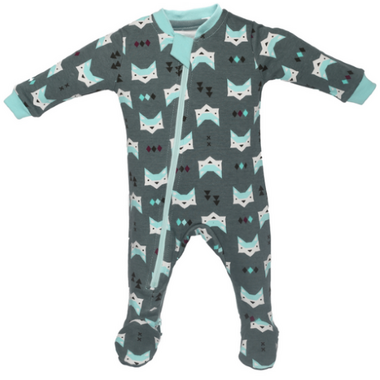 ZippyJamz Footed Organic Cotton Sleeper Quiet Fox Green ZippyJamz Footed Organic Cotton Sleeper Quiet Fox Green