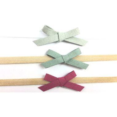 Baby Wisp Headband Hand Tied Faux Suede Bows Giftset Grey Pink & Fuschia Baby Wisp Headband Hand Tied Faux Suede Bows Giftset Grey Pink & Fuschia