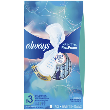 Always Infinity Size 5 Extra Heavy Overnight Pads With Wings
