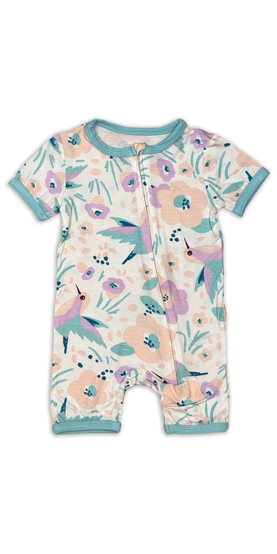 Silkberry Baby Short Sleeve Zippy Romper Hummingbird Garden