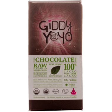 Giddy Yoyo Raw Organic Chocolate Bar Mint Hundo Giddy Yoyo Raw Organic Chocolate Bar Mint Hundo