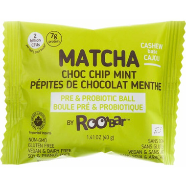 Roobar Matcha Choc Chip Mint Roobiotic Pre & Probiotic Ball Roobar Matcha Choc Chip Mint Roobiotic Pre & Probiotic Ball