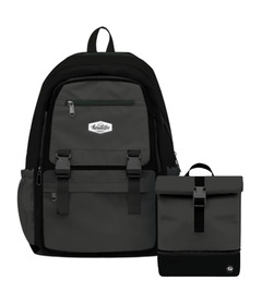 Headster Colorblock Backpack and Lunch Box Pepper Charcoal Bundle