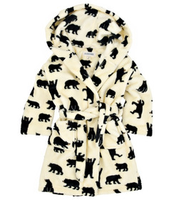 image of Hatley Kids Fuzzy Robe Black Bear On Natural with sku:123233