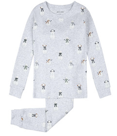 petit lem PJ Set Snowman Print on Light Heather Grey