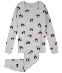 petit lem Knit PJ Long Sleeve Top and Pants Set Trucks Light Grey