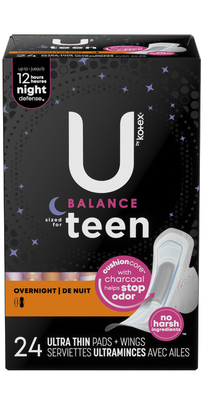 U by Kotex Balance Ultra Thin Overnight Pads with Wings Extra Heavy  Absorbency, 22 count - Pay Less Super Markets