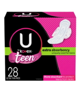 U by Kotex - Serviettes hygiéniques ultra-minces pour adolescents avec ailettes, non parfumées, extra. 