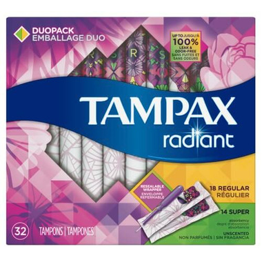 Tampax Radiant Duo Pack Plastic Tampons Tampax Radiant Duo Pack Plastic Tampons