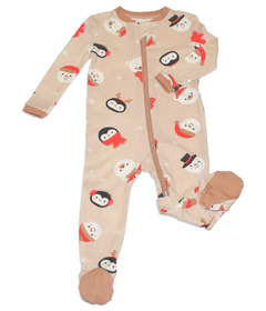 Silkberry Baby Bamboo Footed Sleeper With Two Way Zipper Snowy Faces